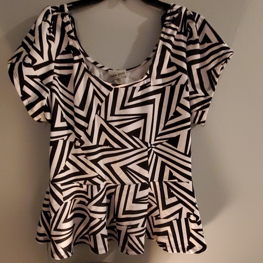 Black and White Peplum Blouse Top